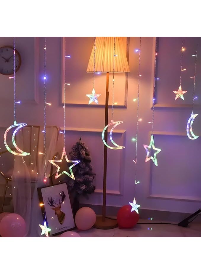 سلسلة إضاءة دياه بطول 3.5 متر على شكل نجمة وقمر، أضواء زينة LED لعيد الميلاد، مصباح ليلي مقاوم للماء على شكل نجمة وقمر للنافذة، مناسب لرمضان، عيد الميلاد، حفلات الزفاف، الحفلات، المنزل، الشرفة، الحديقة (متعدد الألوان) - Image 1